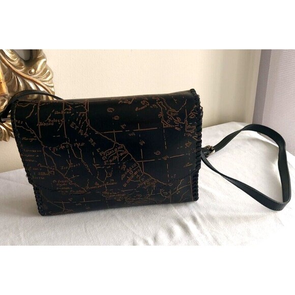 Patrica Nash Black Leather Map Sarola Scalloped Flap Snap Shoulder Bag Crossbody - Picture 2 of 15